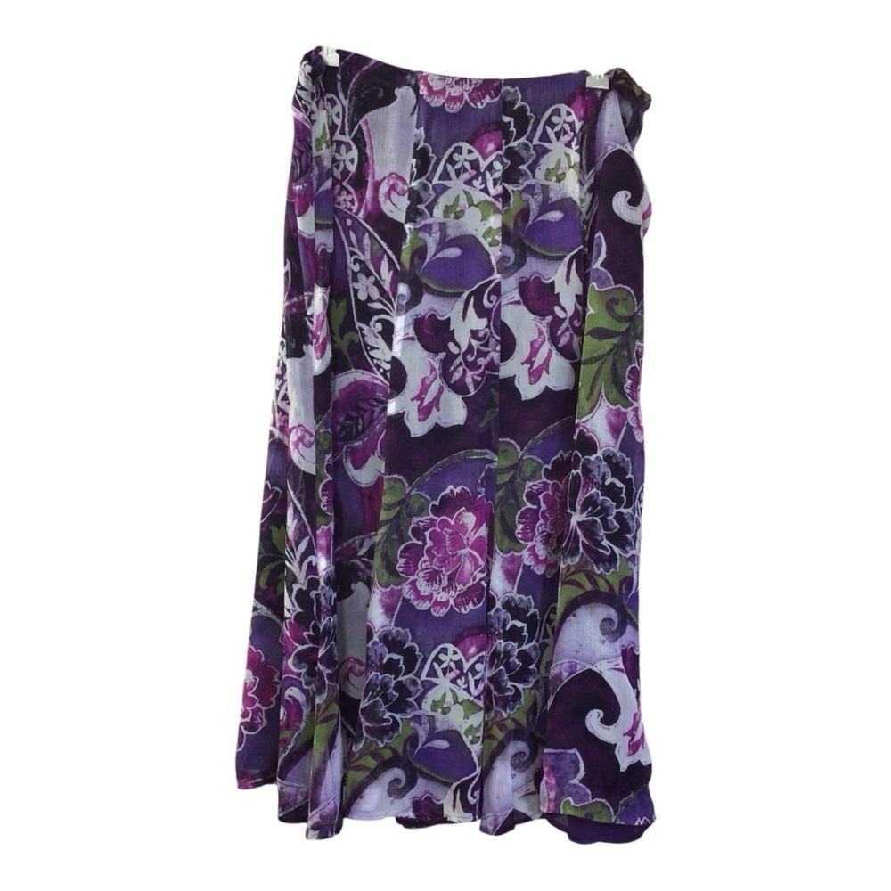 Chico's Purple Floral Maxi 100% Silk Skirt Size 1